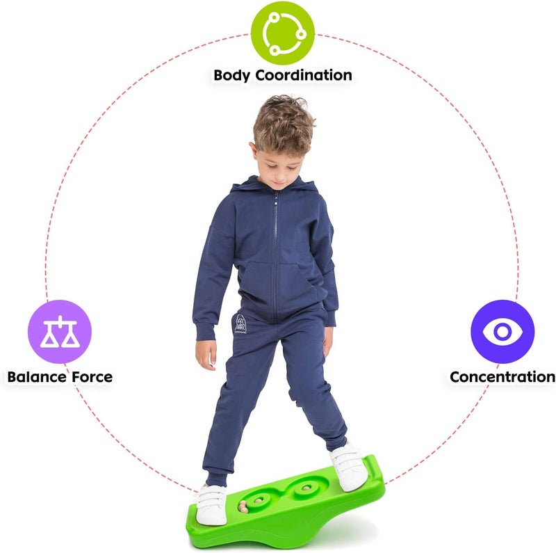 Joonly Kids Rocking Seesaw Balance Board with 5 Wooden Balls Sensory Training Rocking Board Balance Training Equipment Children Indoor Outdoor Activity Toy (Green) - Image 2